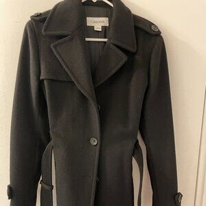 Calvin Klein - Wool Trench/Pea Style Coat - Black - Size 6